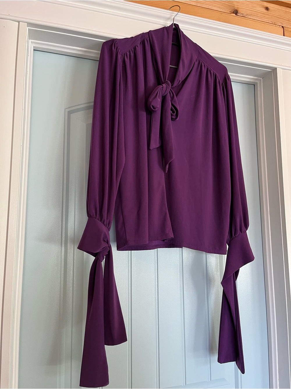 Zara Purple Tie-Neck Long Sleeve Blouse